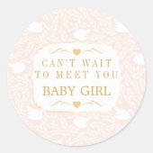 Retro Baby Meisje Swan Pattern Baby shower Ronde Sticker (Voorkant)