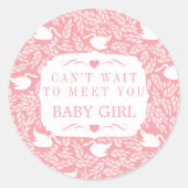 Retro Baby Meisje Swan Pattern Baby shower Ronde Sticker (Voorkant)