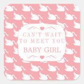  Retro Baby Meisje Swan Pattern Baby shower Vierkante Sticker (Voorkant)