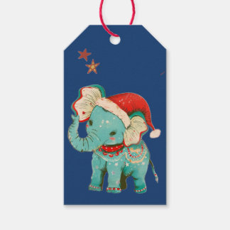 RETRO BABY OLIFANT IN EEN KERSTMUTS CAD TAG CADEAULABEL