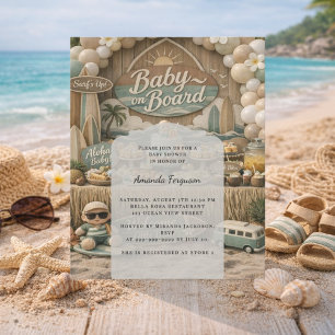Retro 'Baby on Board' baby shower uitnodiging voor