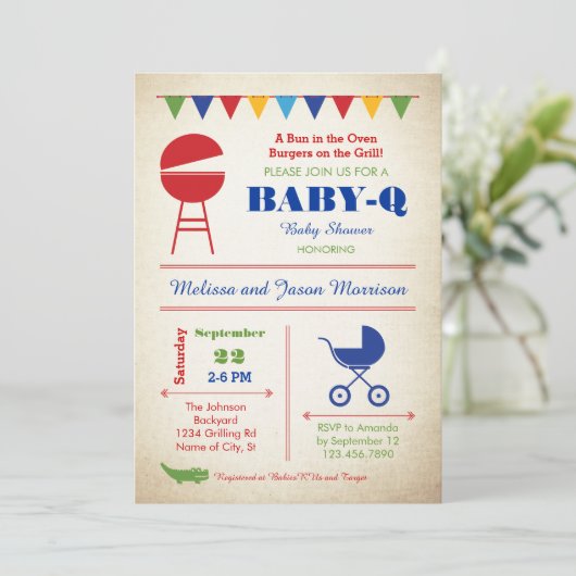 Retro Baby-Q Baby shower Uitnodiging (Staand voorkant)
