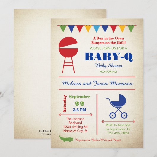 Retro Baby-Q Baby shower Uitnodiging (Voorkant / Achterkant)