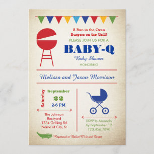 Retro Baby-Q Baby shower Uitnodiging