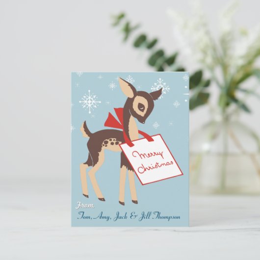 Retro Baby rendier | kerst-Briefkaart Feestdagenkaart (Staand voorkant)