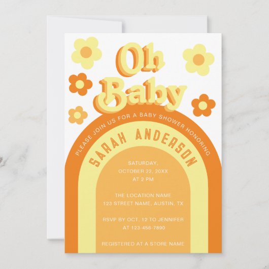 Retro Baby shower Groovy 70s Flower Power Kaart (Voorkant)