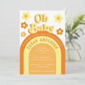 Retro Baby shower Groovy 70s Flower Power Kaart (Staand voorkant)