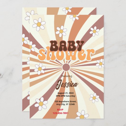 Retro-Baby shower Kaart (Voorkant / Achterkant)
