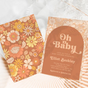 Retro Baby shower Uitnodiging   Boho Baby shower