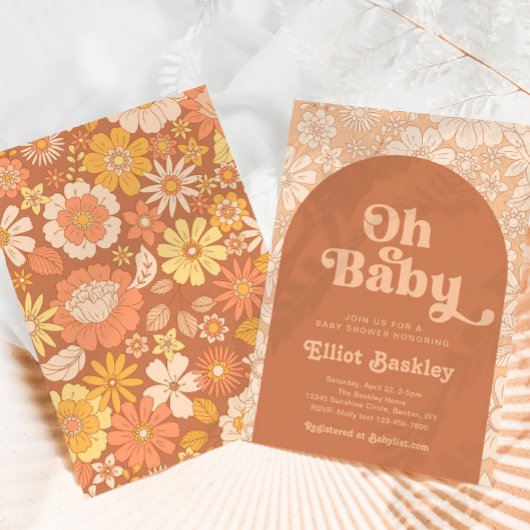 Retro Baby shower Uitnodiging | Boho Baby shower