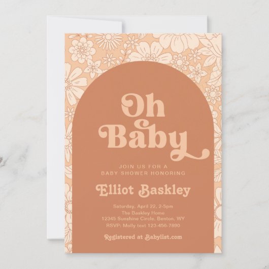 Retro Baby shower Uitnodiging | Boho Baby shower (Voorkant)