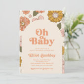 Retro Baby shower Uitnodiging | Boho Baby shower (Staand voorkant)
