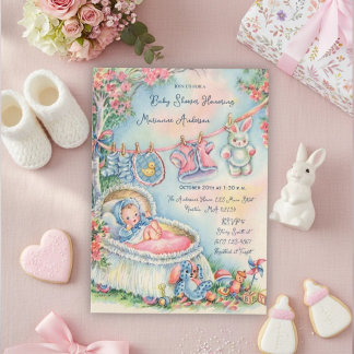 Retro babykleertjeslijn Welkom babymeisje Kaart