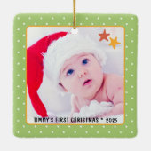 Retro Baby's eerste kerstfoto Keramisch Ornament (Achterkant)