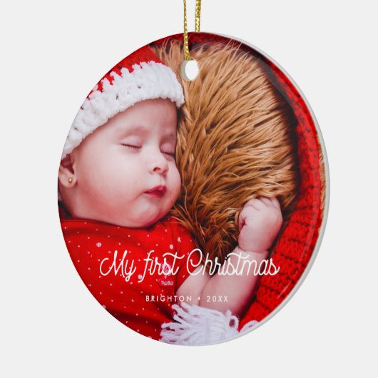 retro Baby's eerste kerstfoto Keramisch Ornament (Links)
