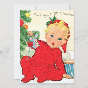 Retro Baby's eerste Kerstmis Feestdagenkaart