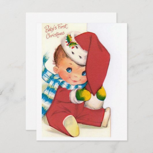 Retro Baby's eerste Kerstmis Feestdagenkaart (Voorkant / Achterkant)