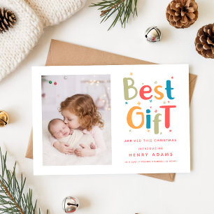 Retro Baby's Eerste Kerstmis Geboorteaankondiging Feestdagenkaart