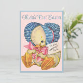 Retro Baby's eerste Pasen Schattige Custom Feestdagenkaart (Staand voorkant)