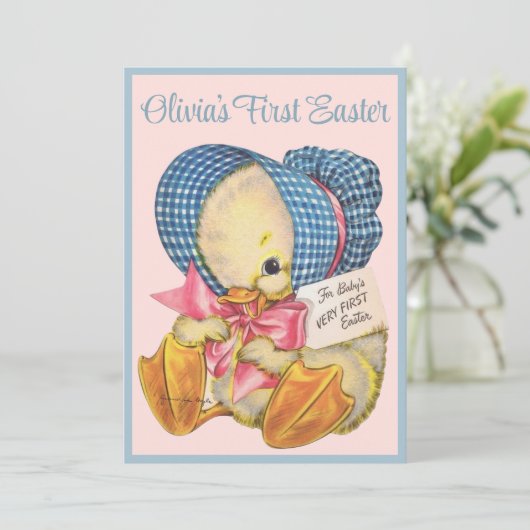 Retro Baby's eerste Pasen Schattige Custom Feestdagenkaart (Staand voorkant)