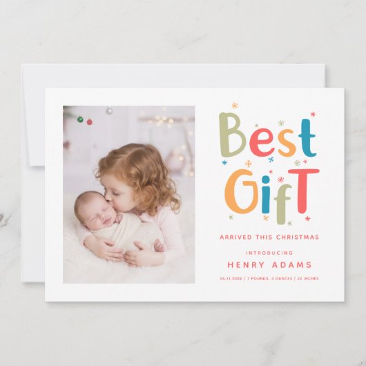 Retro Baby's First Christmas Birth Announcement Feestdagenkaart (Voorkant)