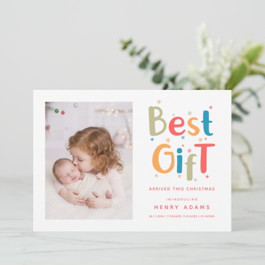 Retro Baby's First Christmas Birth Announcement Feestdagenkaart (Staand voorkant)