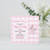 Retro babyshower uitnodiging voor meisje (Staand voorkant)