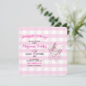 Retro babyshower uitnodiging voor meisje (Staand voorkant)