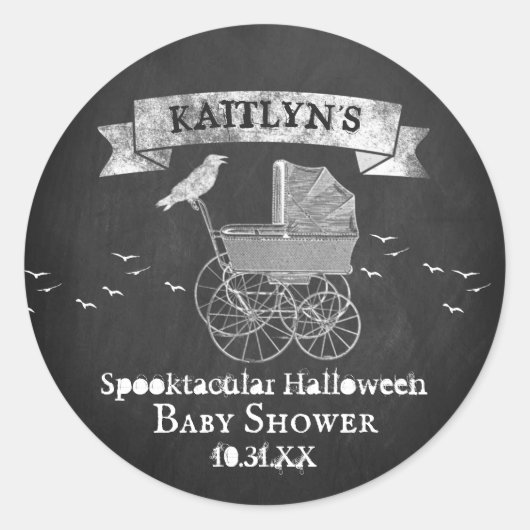 Retro Babywagen Halloween Baby Shower Ronde Sticker (Voorkant)