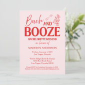 Retro Bach And Booze Bachelorette Red Pink Kaart (Staand voorkant)