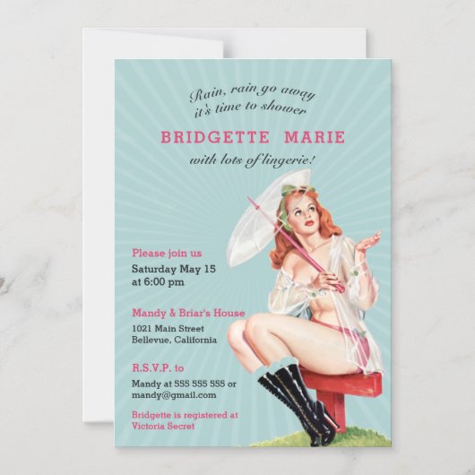  Retro Bachelorette Lingerie Partij Magnetische Uitnodiging (Voorkant)