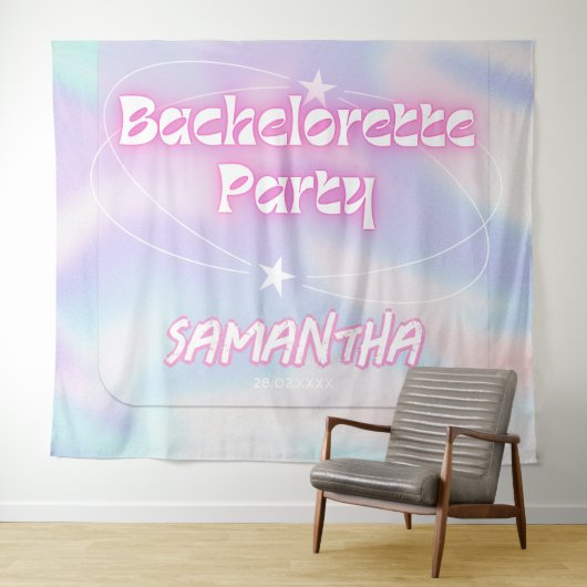 Retro Bachelorette Party Achtergrond Groovy Roze Wandkleed (In Situ (horizontaal))