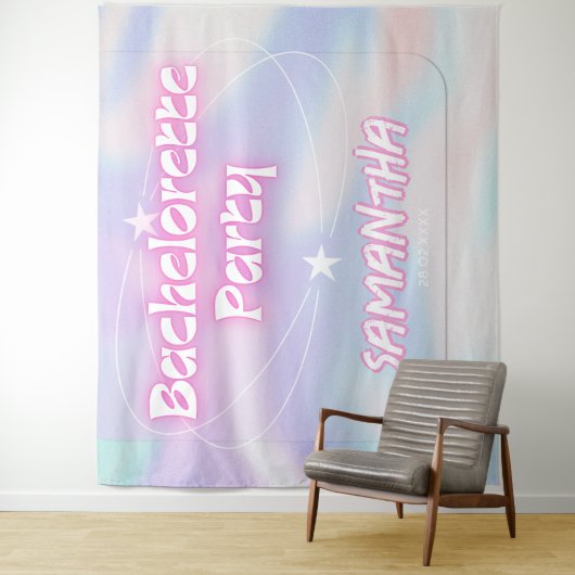 Retro Bachelorette Party Achtergrond Groovy Roze Wandkleed (In situ)