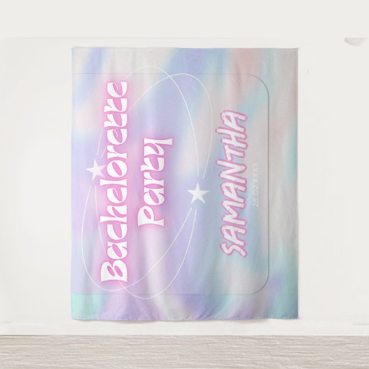 Retro Bachelorette Party Achtergrond Groovy Roze Wandkleed (Voorkant)