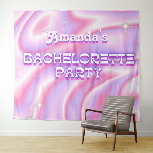 Retro Bachelorette Party Achtergrond Groovy Roze Wandkleed (In Situ (horizontaal))