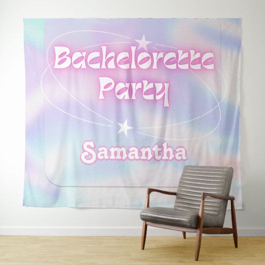 Retro Bachelorette Party Achtergrond Groovy Roze Wandkleed (In Situ (horizontaal))