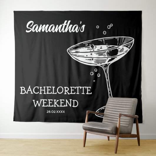 Retro Bachelorette Party Achtergrond Moderne Cockt Wandkleed (In Situ (horizontaal))