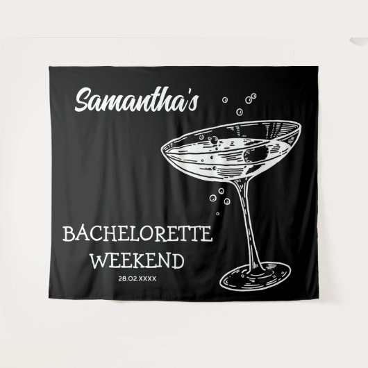 Retro Bachelorette Party Achtergrond Moderne Cockt Wandkleed (Voorkant (horizontaal))