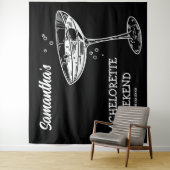 Retro Bachelorette Party Achtergrond Moderne Cockt Wandkleed (In situ)