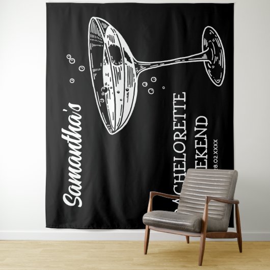 Retro Bachelorette Party Achtergrond Moderne Cockt Wandkleed (In situ)