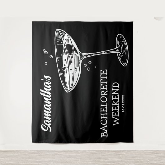 Retro Bachelorette Party Achtergrond Moderne Cockt Wandkleed (Voorkant)