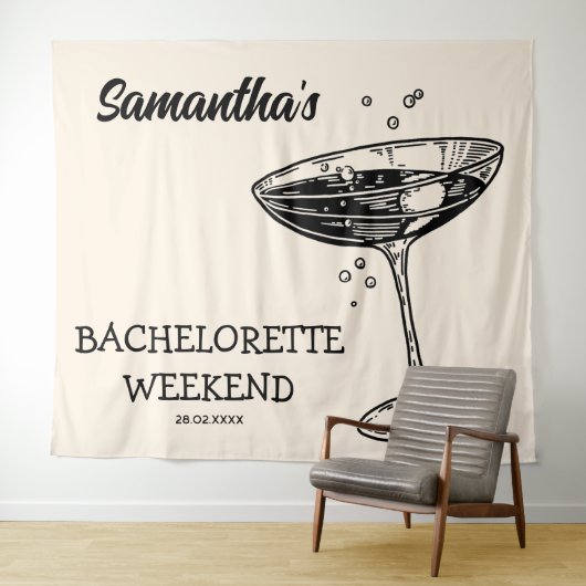 Retro Bachelorette Party Achtergrond Moderne Cockt Wandkleed (In Situ (horizontaal))