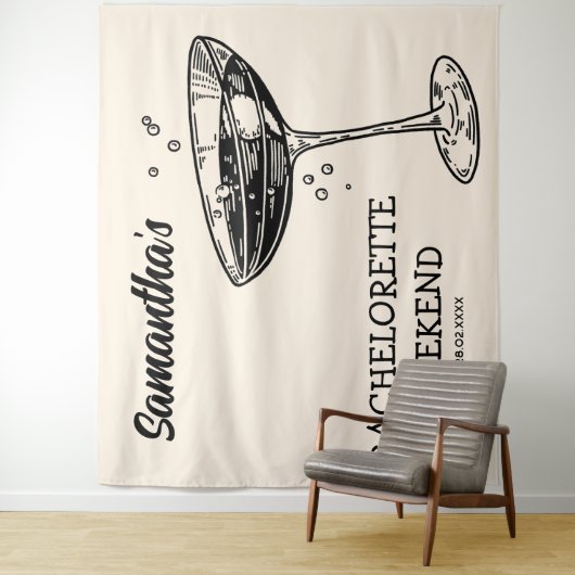 Retro Bachelorette Party Achtergrond Moderne Cockt Wandkleed (In situ)