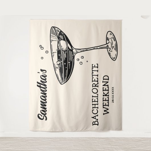 Retro Bachelorette Party Achtergrond Moderne Cockt Wandkleed (Voorkant)