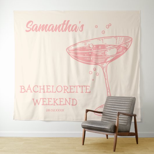 Retro Bachelorette Party Achtergrond Roze Cocktail Wandkleed (In Situ (horizontaal))