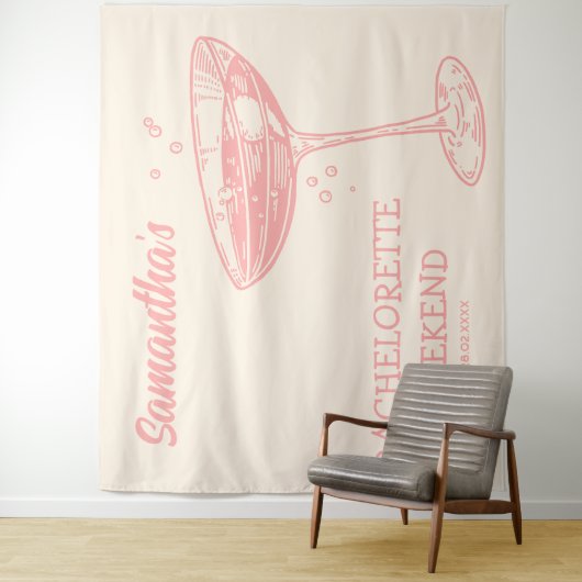 Retro Bachelorette Party Achtergrond Roze Cocktail Wandkleed (In situ)