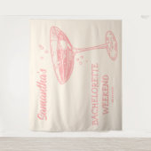 Retro Bachelorette Party Achtergrond Roze Cocktail Wandkleed (Voorkant)