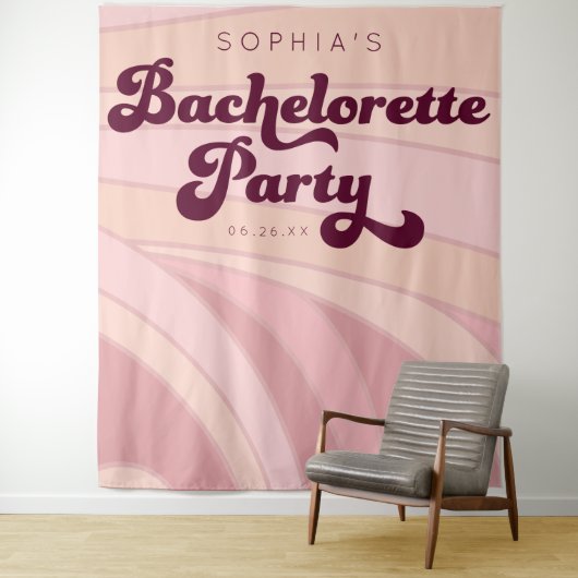 Retro Bachelorette Party Backdrop Funky Wandkleed (In situ)