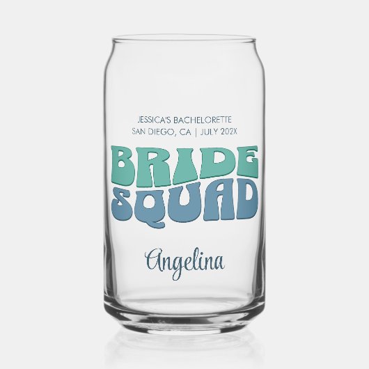 Retro Bachelorette Party Bruid Squad Bruidsmeisje Blikvorm Glas (Voorkant)