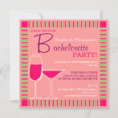 Retro Bachelorette Party Pink Cocktails Uitnodigin Kaart (Voorkant)